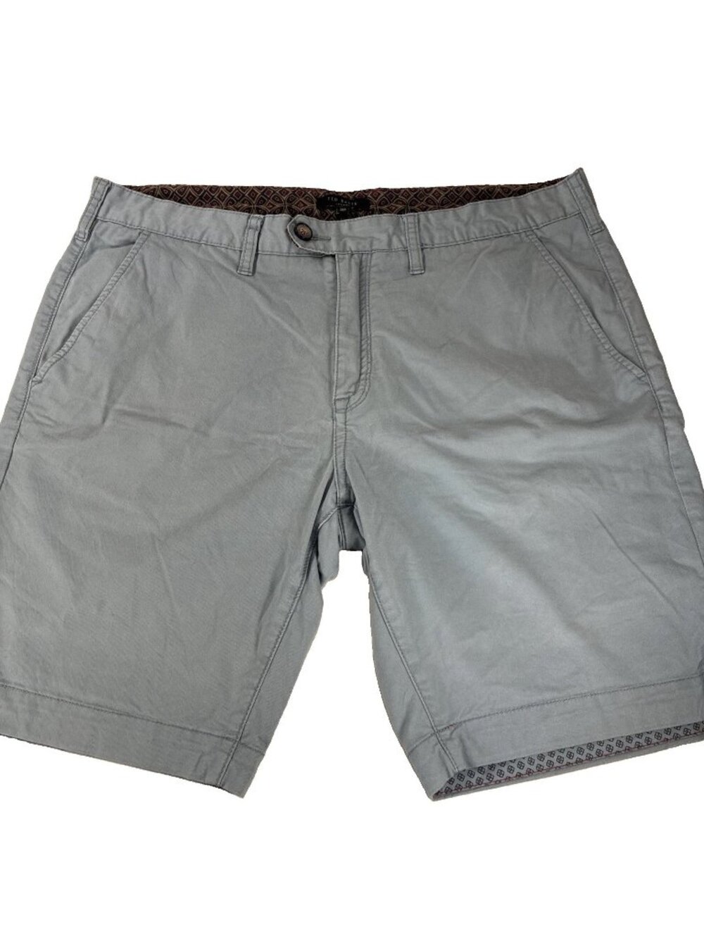 Ted Baker London Mens Chino Shorts Slate Blue 36R Cotton Geometric Flat Front
